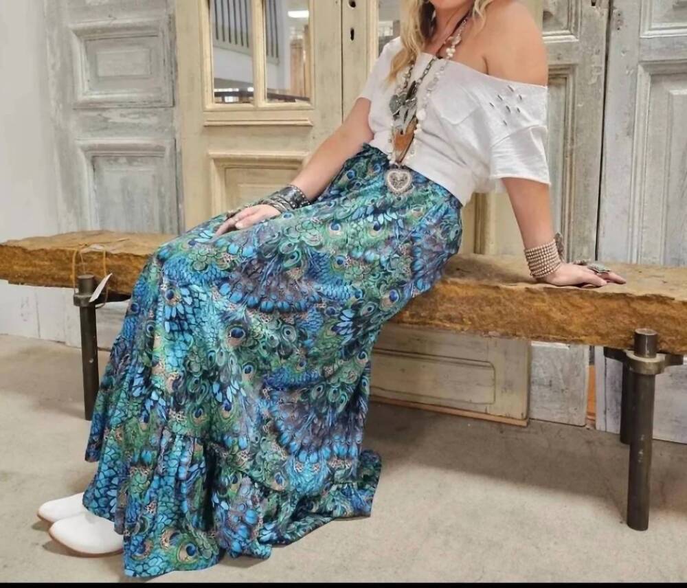 NEW A RARE BIRD peacock wide leg pants in blue